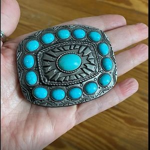 New Western turquoise color Belt Buckle 3.5x2.75 Fits 1.5 Belts. Black available